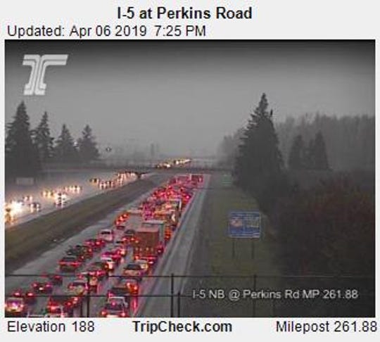 Northbound I-5 traffic north of Keizer on Saturday evening.