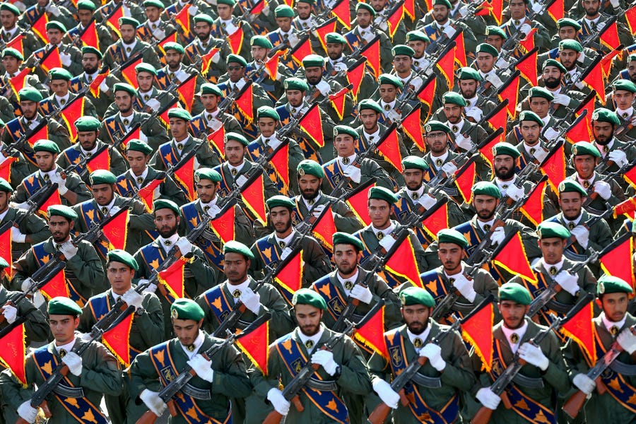 Iran's Revolutionary Guard troops march in a military parade marking the 36th anniversary of Iraq's 1980 invasion of Iran. Photo: Sept. 21, 2016.