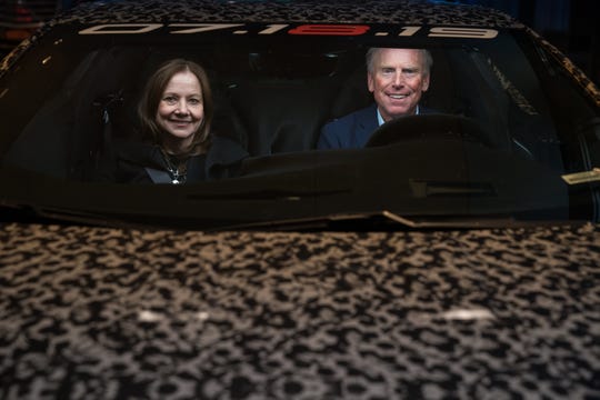 General Motors President and CEO, Mary Barra, and Corvette Chief Engineer, Tadge Juechter, inside a new generation Chevrolet Corvette camouflaged, on Thursday, April 11th 2019 in New York, New York. The next generation of Corvette will be unveiled on July 18th. (Photo by Todd Plitt for Chevrolet)