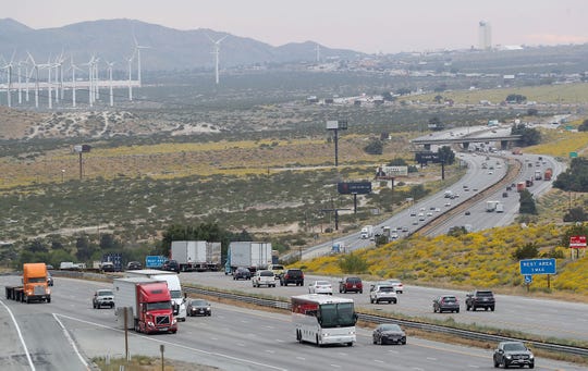 Commuters travel along Interstate 10 just west of Palm Springs at Whitewater on Thursday, April 11, 2019, which was the day before the 2019 Coachella Valley Music and Arts Festival began. Heavy traffic is expected Monday when everyone heads home.