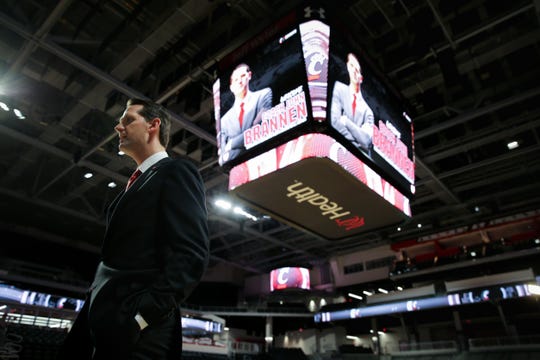 John Brannen is introduced as men's basketball head coach at the University of Cincinnati, Monday, April 15, 2019, at Fifth Third Arena in Cincinnati. Brannen formerly coached at Northern Kentucky University. 