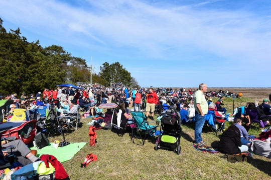 A crowd of hundreds gathered at the NASA Wallops Island Visitor Center during the launch of the NG-11 rocket on Wednesday, April 17, 2019.