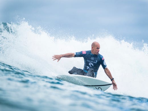 Eleven-time world champion Kelly Slater of Cocoa Beach advances to Round 4 of the 2019 Rip Curl Pro Bells Beach in Victoria, Australia.