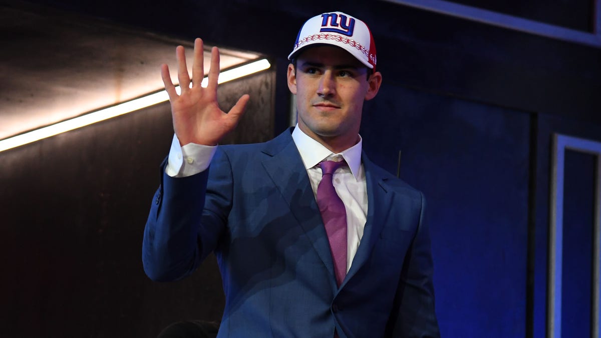 Daniel Jones (Duke) is selected as the number six overall pick to the New York Giants in the first round of the 2019 NFL Draft in Downtown Nashville.