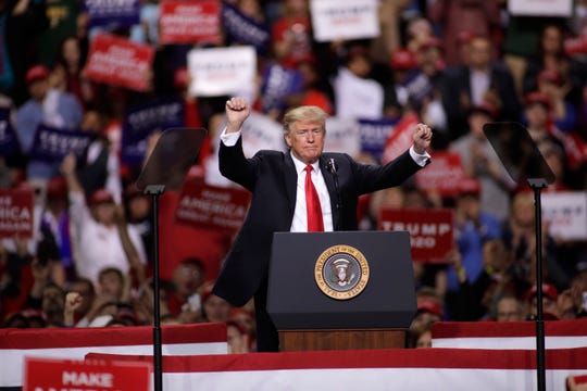 US President Donald Trump speaks to a crowd of supporters at a Make America Great Again gathering on April 27, 2019 in Green Bay, Wisconsin.