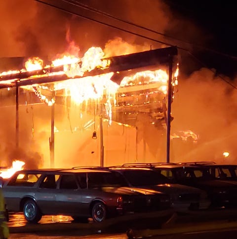 A massive fire damaged an Ellenville car dealershi