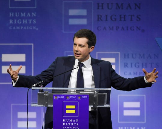 Mayor of South Bend, Indiana, Pete Buttigieg, gave an opening address at the 14th Annual Human Rights Campaign (HRC) Gala held at Caesars Palace on May 11, 2019 in Las Vegas, Nevada. Buttigieg is the first openly gay candidate to run for the Democratic nomination for the presidency. The HRC is the largest LGBTQ advocacy group in the United States.