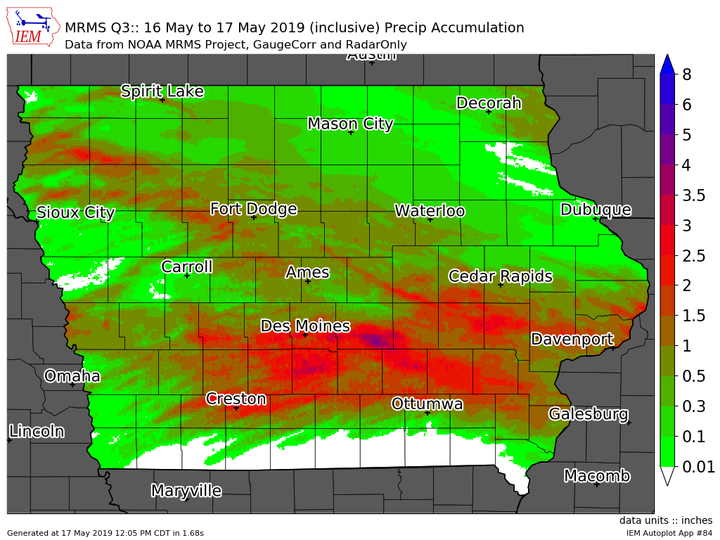 rainfall totals map for des moines