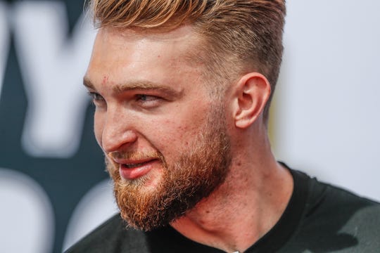 Indiana Pacers player Domantas Sabonis walks the red carpet during the 103rd Indianapolis 500, Sunday, May 26, 2019. 