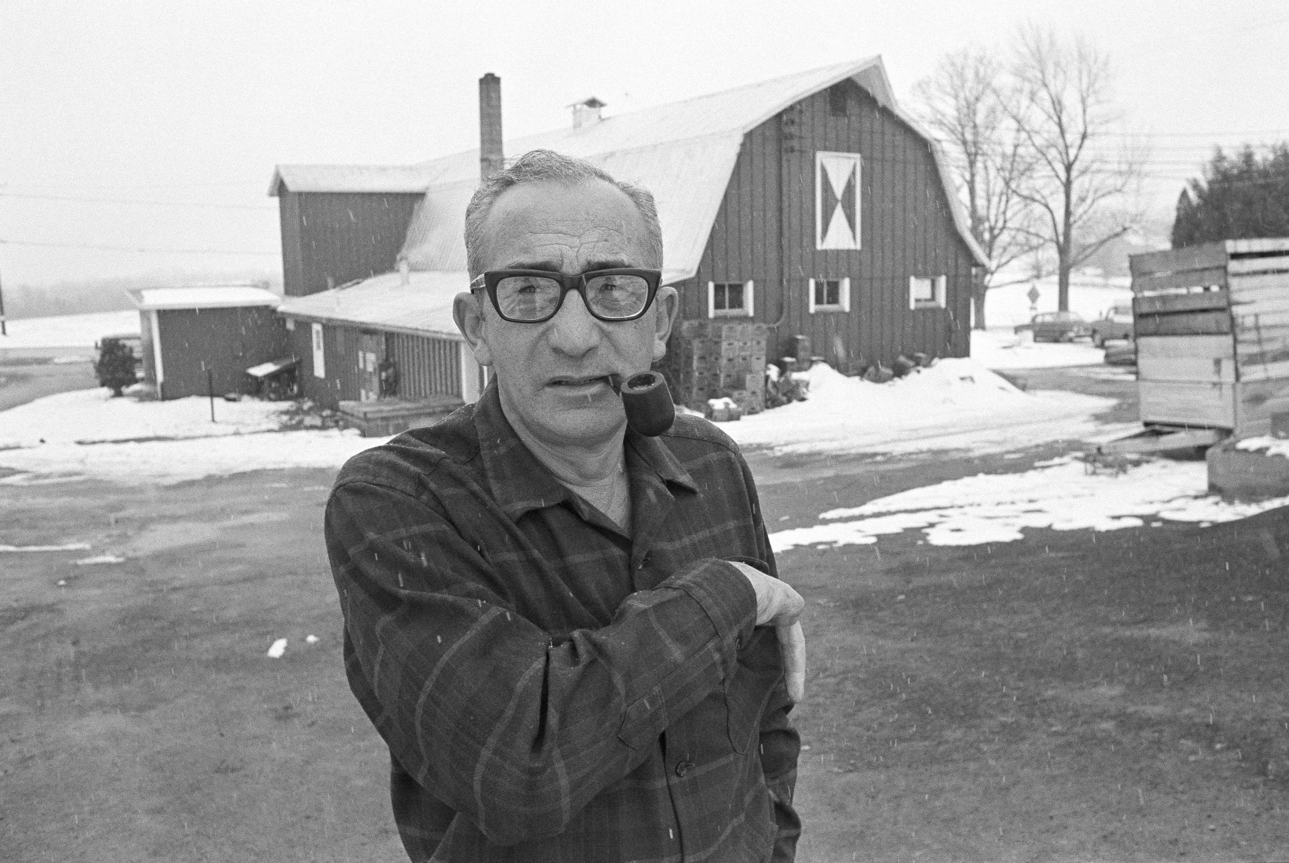 Max Yasgur poses at his farm near Bethel, N.Y. on March 23, 1970.  Yasgur, who rented his farms for the Woodstock Music festival in 1969, received over 3,000 letters from young people who came to the weekend festival, some letters addressed to "the groovy farmer at the festival."  His fields will be used for crops again this year.  (AP Photo)