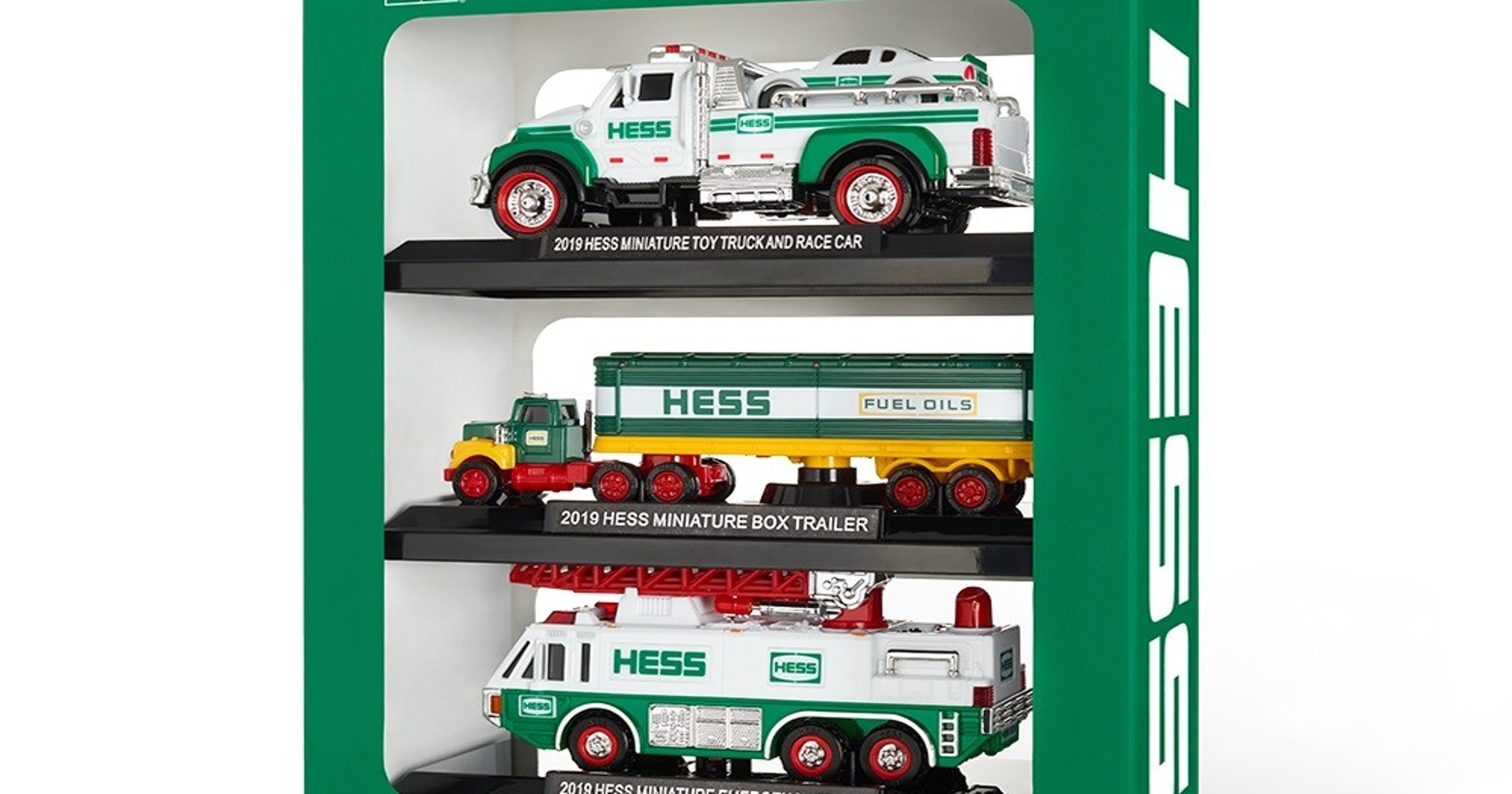 Hess mini trucks 2019 on sale box trailer, emergency truck, car set.