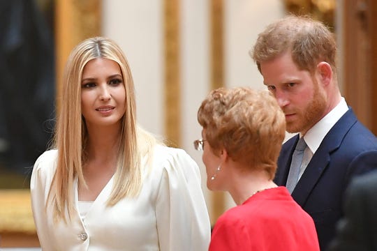 Ivanka Trump and Prince Harry view displays of American-themed items of the Royal Collection at Buckingham Palace on June 3, 2019, following a private lunch for President Donald Trump and first lady Melania Trump on the first day of their three-day State Visit to the UK.