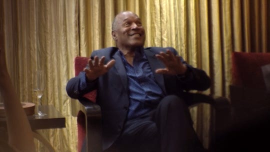 O.J. is shown during his interview on 