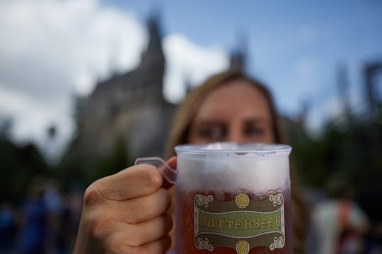 Buttered beer in the enchanting world of Harry Potter at Universal Orlando.