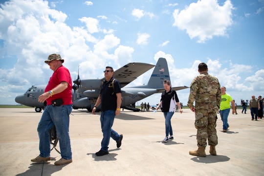 Mock patient are taken off an C-130 during a Texas Air National Guard hurricane air emergency evacuation drill at the Corpus Christi International Airport on Wednesday, June 12, 2019. 