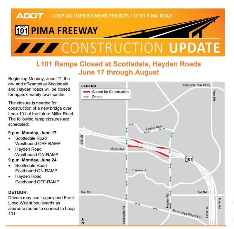 Loop 101 Ramps For Scottsdale, Hayden Roads To Close For 2 Months