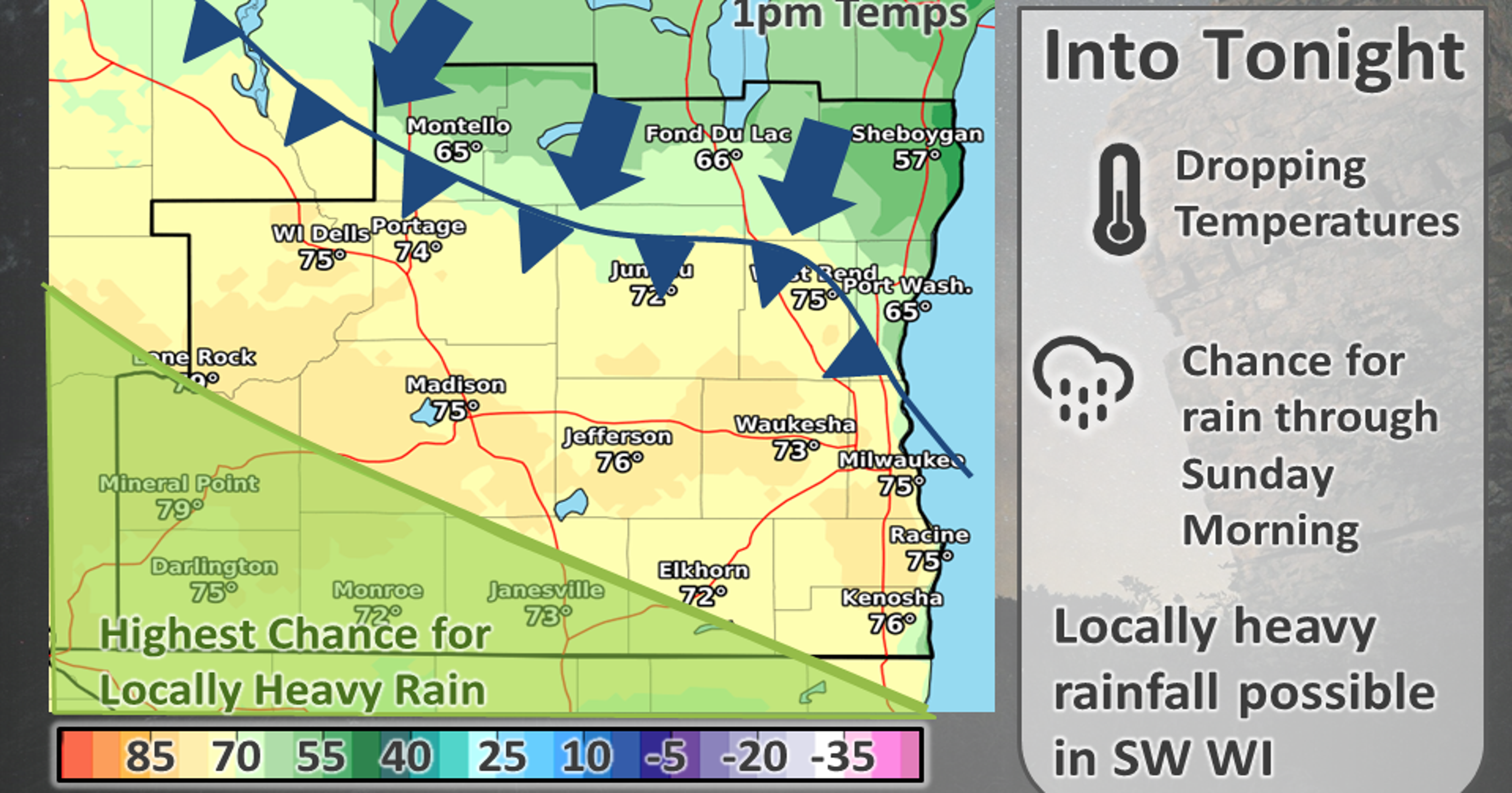 Milwaukee weather Cold front, temperature drop, Father's Day forecast