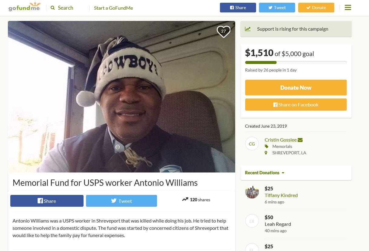 Gofundme Memorial Fund Created For Fallen Shreveport Postal Worker