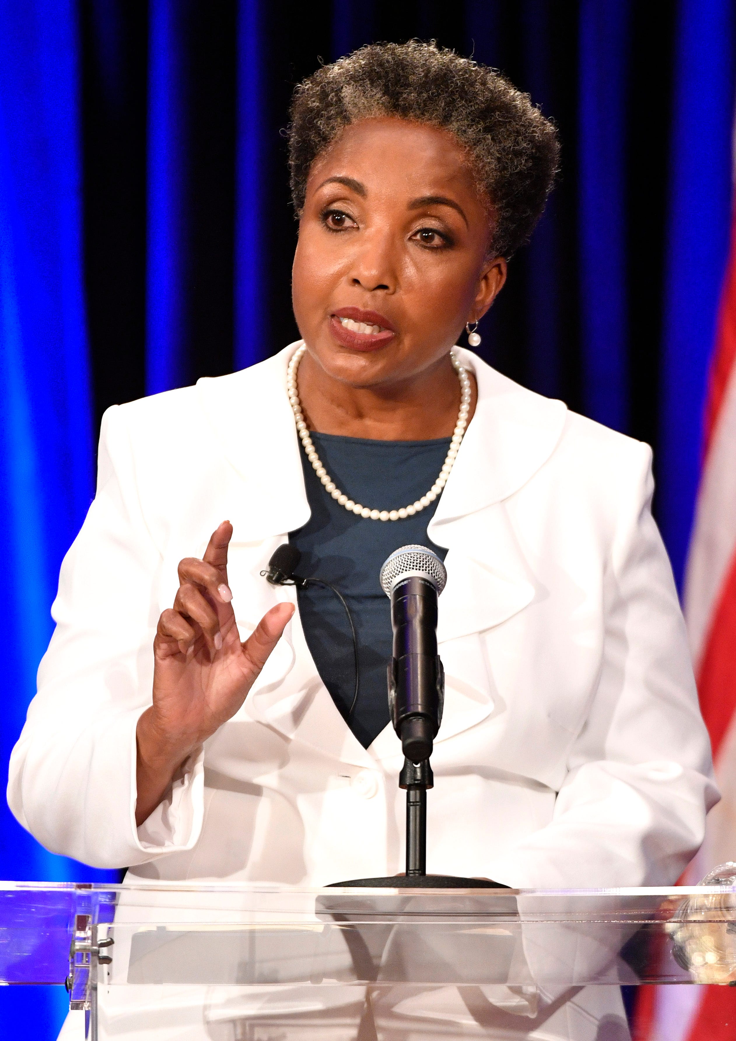 Retired Vanderbilt University professor Carol Swain gives her closing