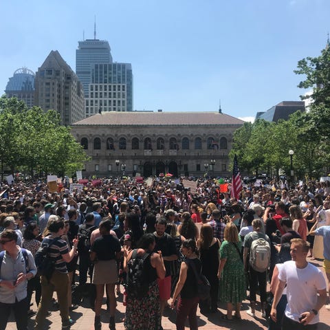 Hundreds gather in Boston's Copley Square to...