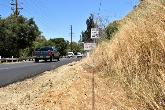 Dried brush grows along Highway 33 near Oak View on Monday.