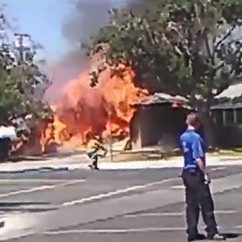 Fire rages through Calif. house after earthquake