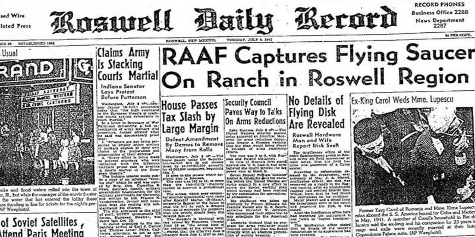 Today in History, July 8, 1947 Newspaper reports 'flying saucer' at