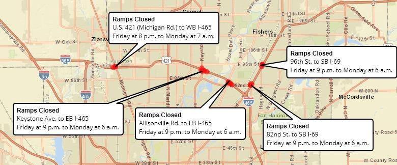 Indianapolis Traffic: I-465, I-69 Ramps Closing For The Weekend