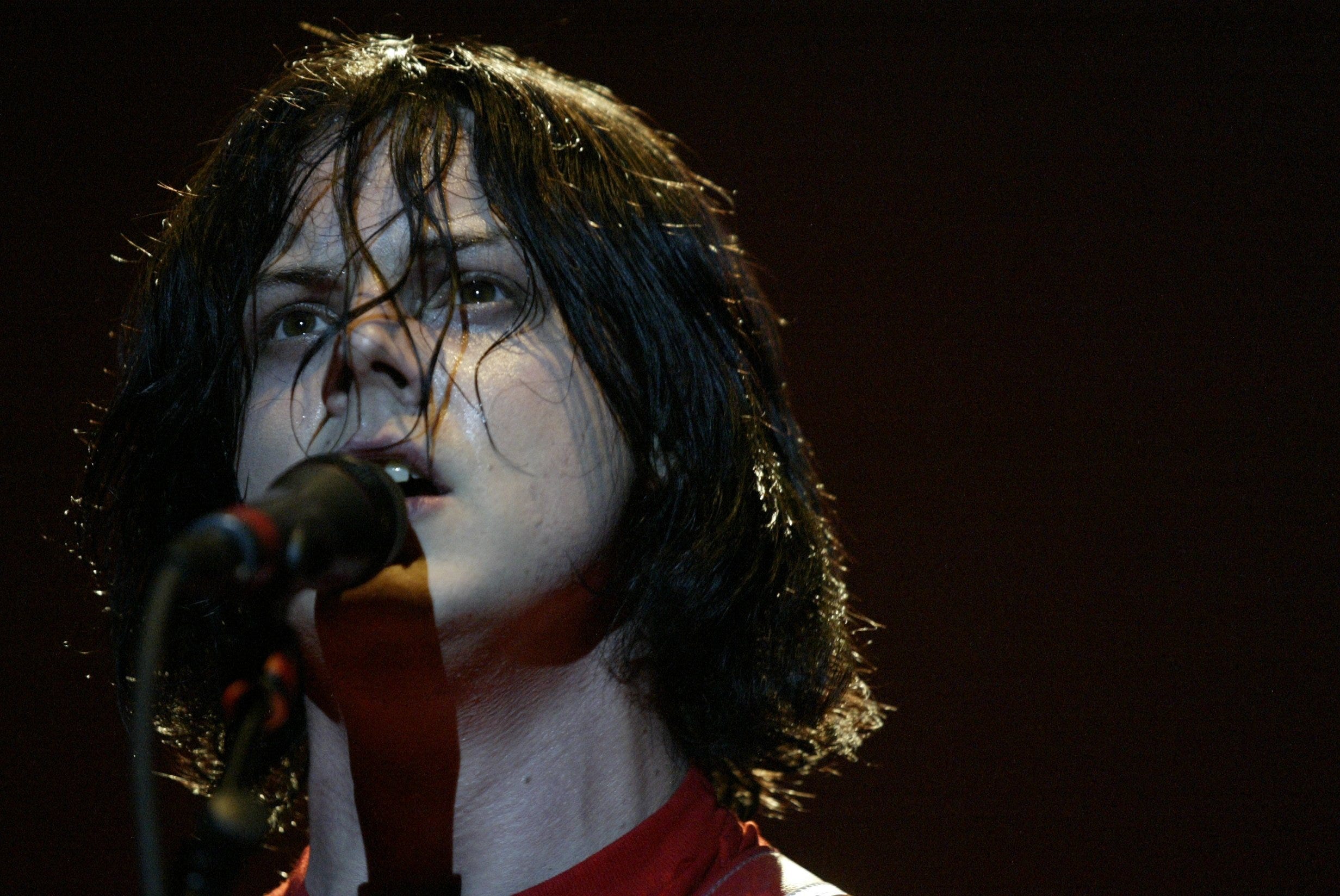 Guitarist Jack White of White Stripes performs during a concert at Masonic Temple in Detroit, on Tuesday, April 15, 2003.