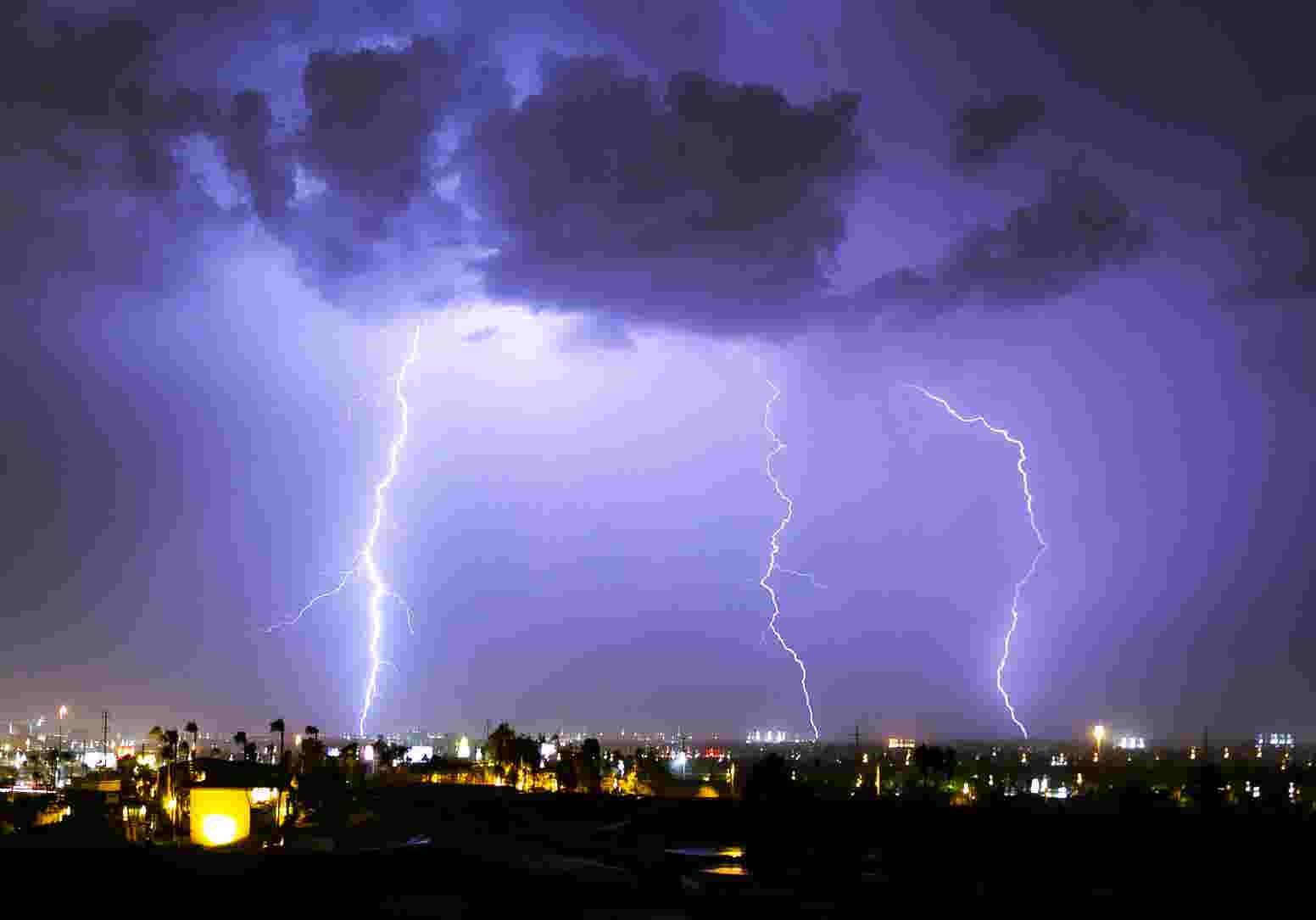 Monsoon storm passes over Phoenix with lightning and rain