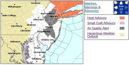 Parts of New Jersey were were under a heat advisory or an air quality alert on July 30, 2019.