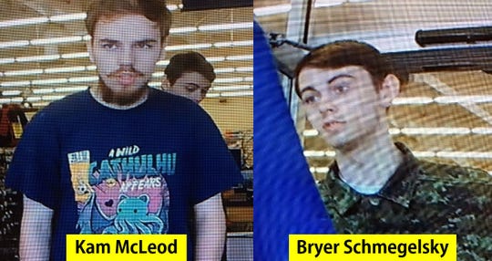 This image released by The Royal Canadian Mounted Police on July 23, 2019 shows Kam McLeod, 19, and Bryer Schmegelsky, 18, from Port Alberni, British Columbia, who are considered main suspects in the slayings of 23-year-old Australian Lucas Fowler, and his American girlfriend Chynna Deese, 24, who were discovered shot to death on July 15 along the side of the Alaska Highway near Liard Hot Springs, British Columbia.