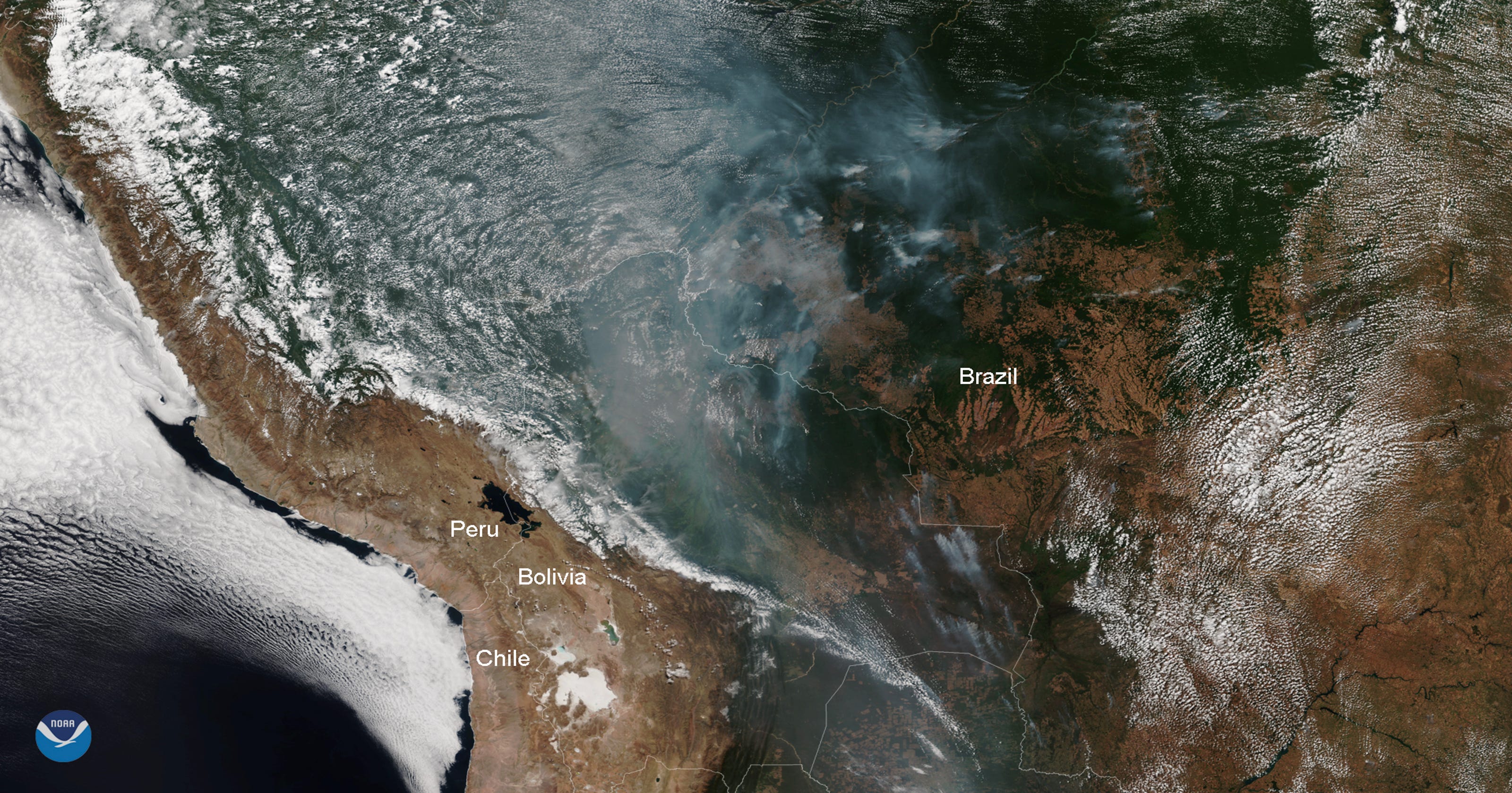 Amazon rainforest fires Smoke can be seen from space