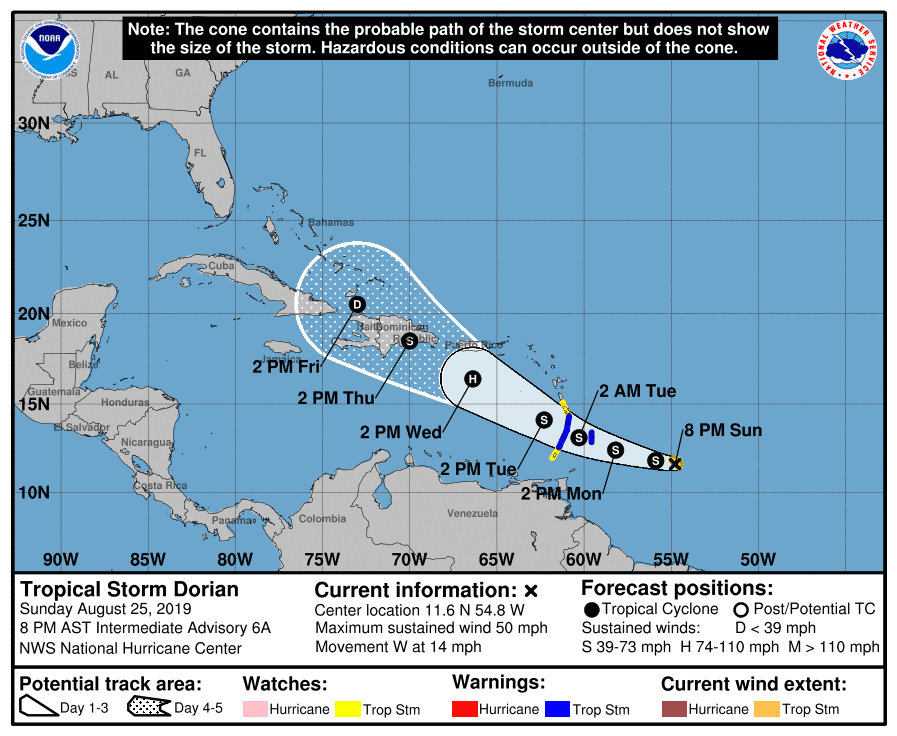 Tropical Storm Dorian Winds At 40 Mph Barbados Issues Tropical Storm Watch   0e66d5f5 A6e8 4f1a Ad6d 856913b3a297 Dorian 8 Pm 0825 