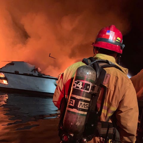 A fire on a boat off the north side of Santa Cruz 