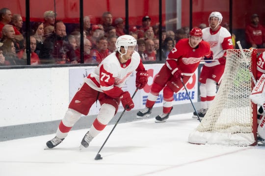 Detroit defenseman Oliwer Kaski had a goal in the annual Red-White intrasquad scrimmage Sunday in Traverse City.