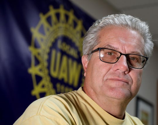 Tim O'Hara the President of Local 1112 at the union hall in Warren, Ohio. Workers who used to work at the Lordstown Assembly where the Chevy Cruze was made until the plant was closed March 8 of this year picket in front of the empty plant in Lordstown, Ohio on Wednesday, September 18, 2019.