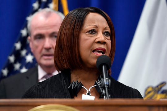 New Jersey Lt. Governor Sheila Oliver speaks during a press conference on how the filters are working to clear the lead in Newark's water at City Hall on Monday, Sept. 23, 2019, in Newark.