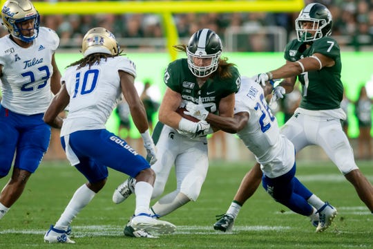 Michigan State tight end Matt Seybert, shown here against Tulsa, had a pair of touchdown catches against Northwestern.