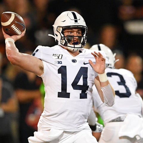 Penn State quarterback Sean Clifford passes during