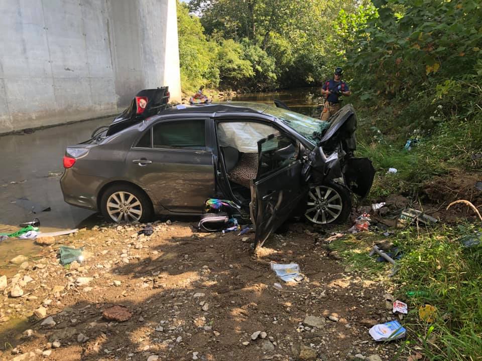 car falling off overpass