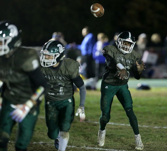 Spackenkill's Jayden Bennermon passes the ball during Friday's game versus Millbrook on October 18, 2019.