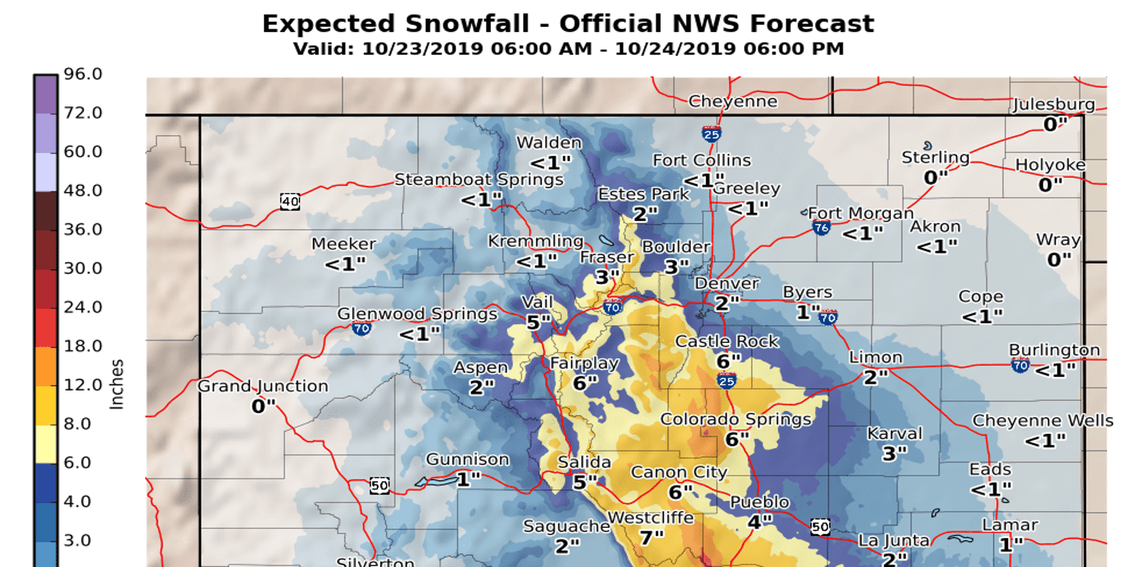 Forecast snow totals for Colorado's next storm
