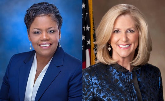 Jennifer Riley Collins (left) and Lynn Fitch will face off in the race for Mississippi Attorney General on Nov. 5.