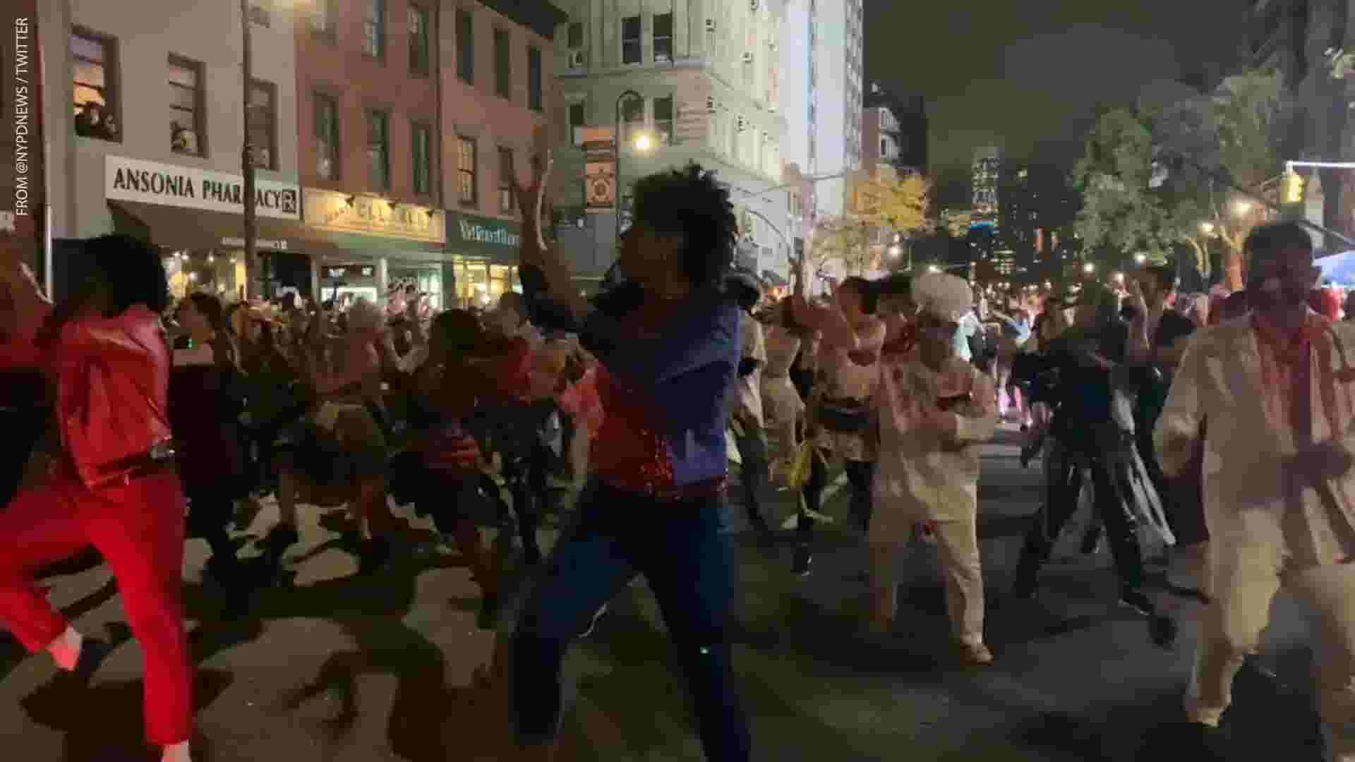 "Thriller" dancers take over New York City streets on Halloween