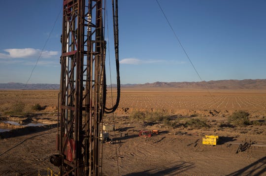 The Yellow Jacket Drilling rig, Oct. 8, 2019, at Peacock Nut Co. in Kingman. The rig is drilling a 1300-foot deep, 16-inch diameter well for Peacock Nut Co.