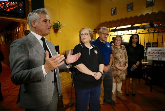 Ysleta ISD Superintendent Xavier De La Torre speaks to supporters Tuesday, Nov. 5, 2019, after early voting showed the district’s bond had strong support.