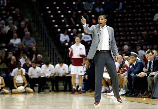 Missouri State Bears Coach Dana Ford leads the Bears during a game against the Cleveland State Vikings at JQH Arena on Tuesday, Nov. 12, 2019.