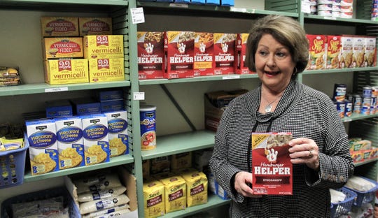 Mary Montgomery talks about what nonperishable items can be found at the Food for Thought pantry at the Abilene campus of Cisco College. The pantry, which Montgomery oversees, is available to students who have food insecurities. Nov. 4 2019