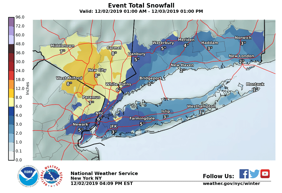 current snow accumulation nyc